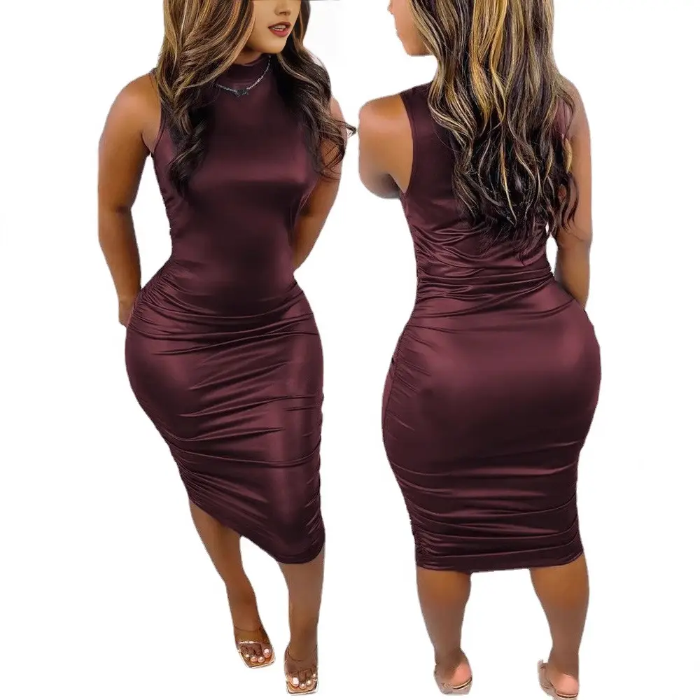 Women's Solid Color Slim Fit Casual Dress Mid Length