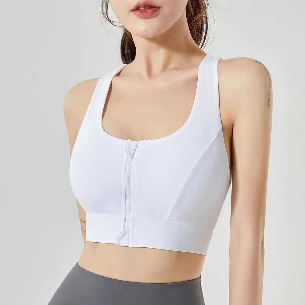 Chuanton Front Zipper Sports Bra Shock-Proof High-Strength All-In-One Fixed Cup Outer Wear Fitness Yoga Vest Bra