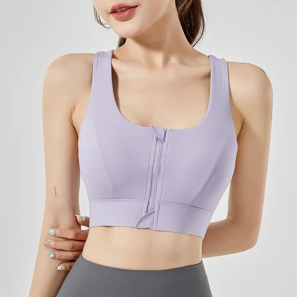 Chuanton Front Zipper Sports Bra Shock-Proof High-Strength All-In-One Fixed Cup Outer Wear Fitness Yoga Vest Bra