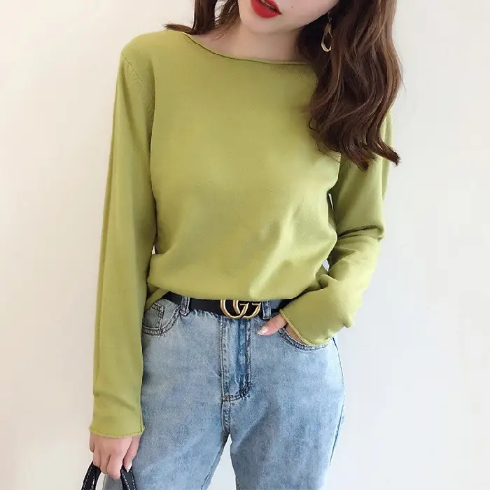 Women Green Knitted Round Neck Sweater Spring 2025 - Image 6