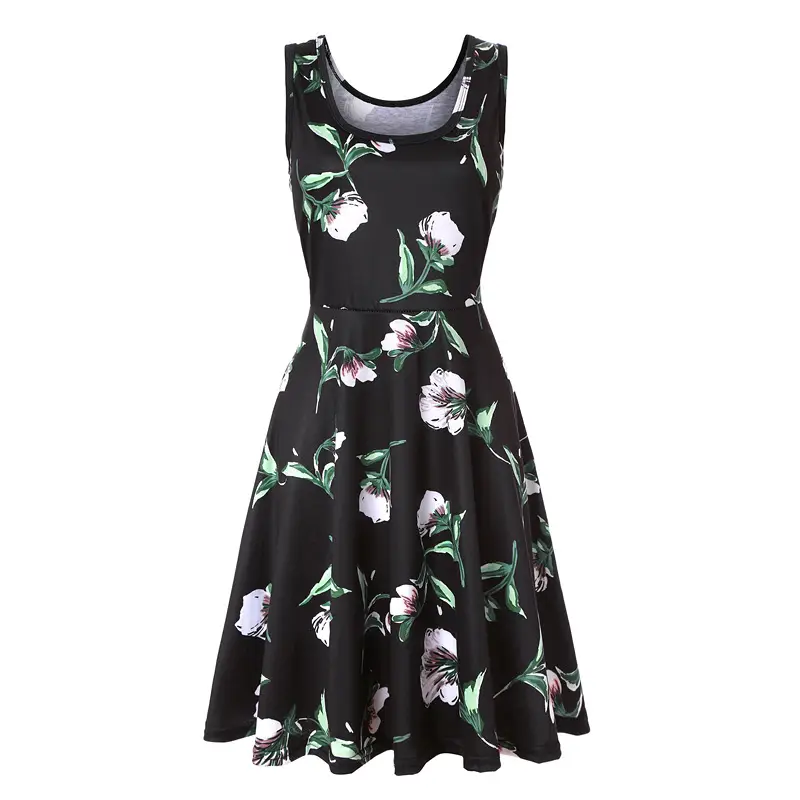Women Printed Sleeveless Dress Blue White Summer Beach - Image 13