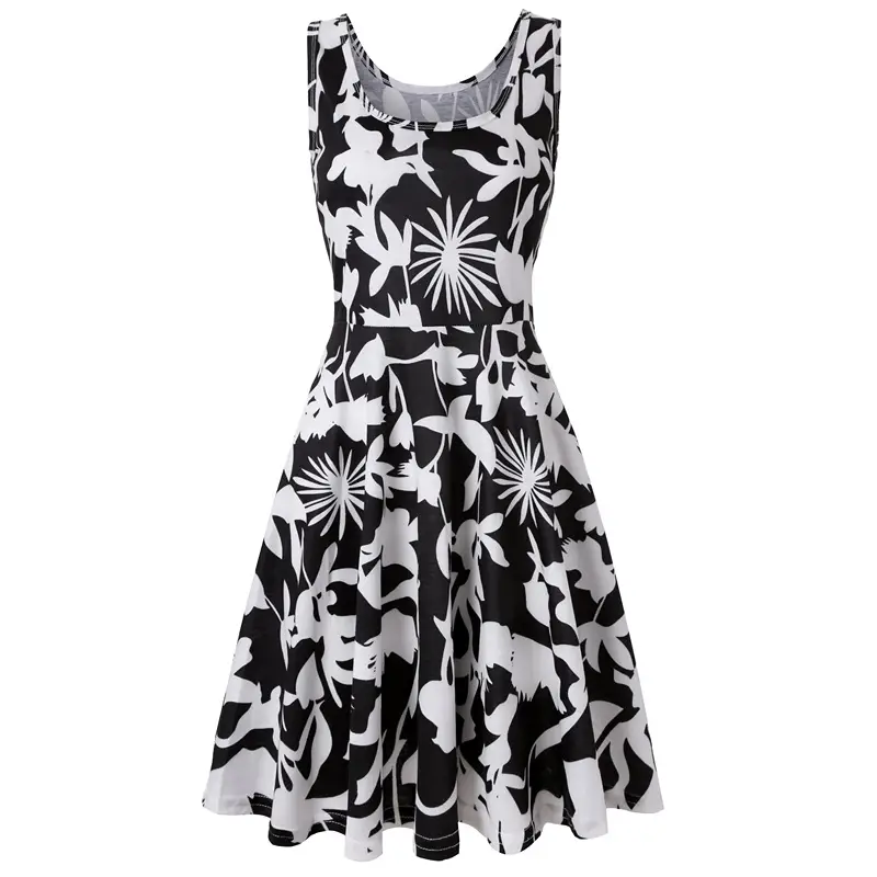 Women Printed Sleeveless Dress Blue White Summer Beach - Image 22