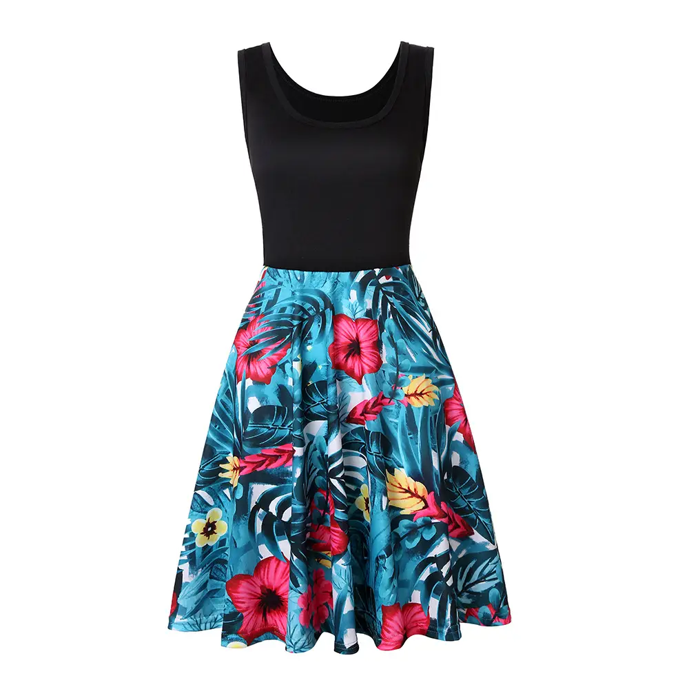 Women Printed Sleeveless Dress Blue White Summer Beach - Image 28