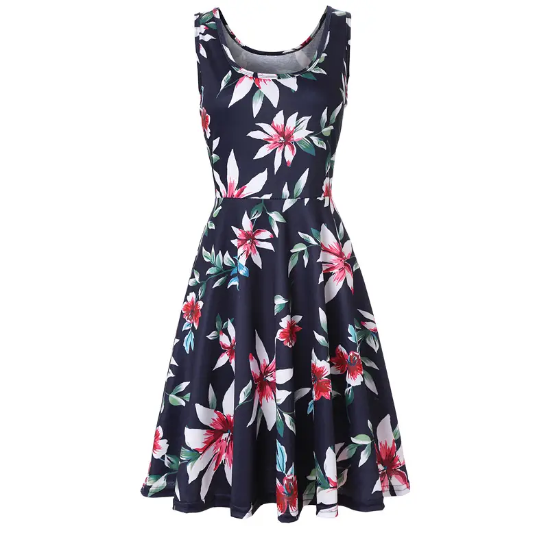 Women Printed Sleeveless Dress Blue White Summer Beach - Image 6