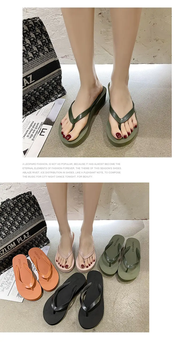 Women's Pink & Black Flip Flops Wedge Clip Sandals — feature 10
