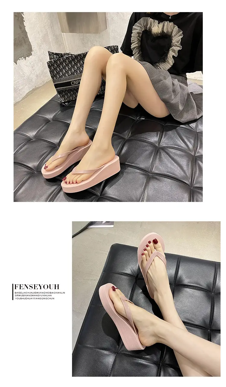 Women's Pink & Black Flip Flops Wedge Clip Sandals — feature 11