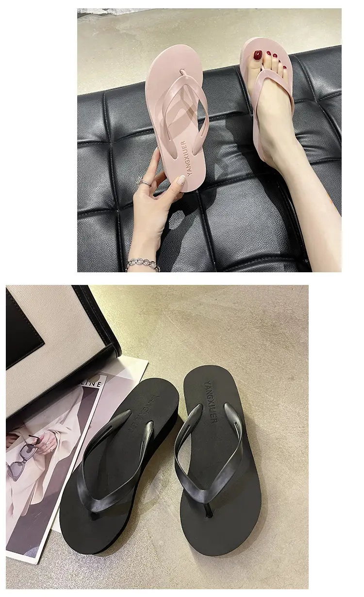Women's Pink & Black Flip Flops Wedge Clip Sandals — feature 12