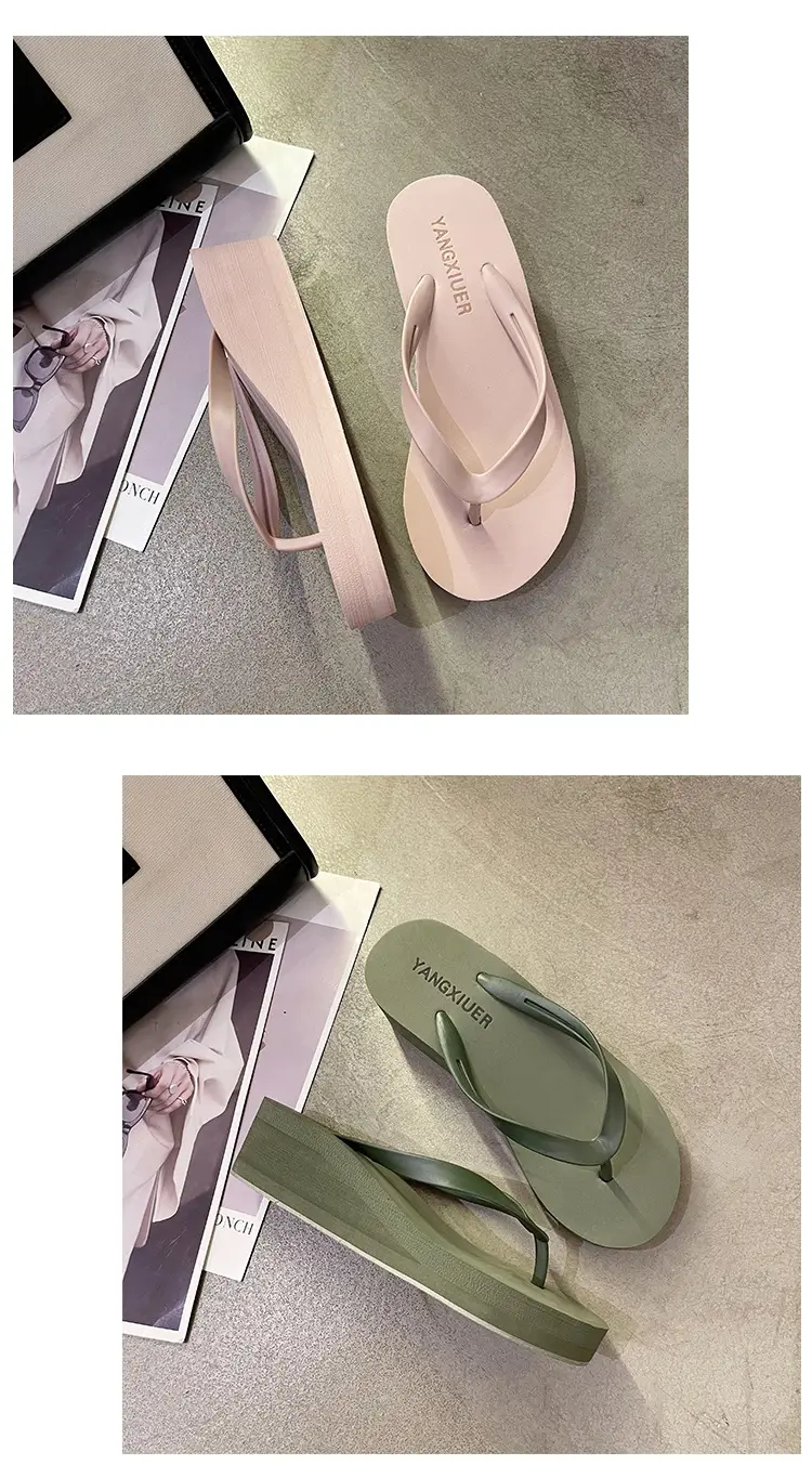 Women's Pink & Black Flip Flops Wedge Clip Sandals — feature 13