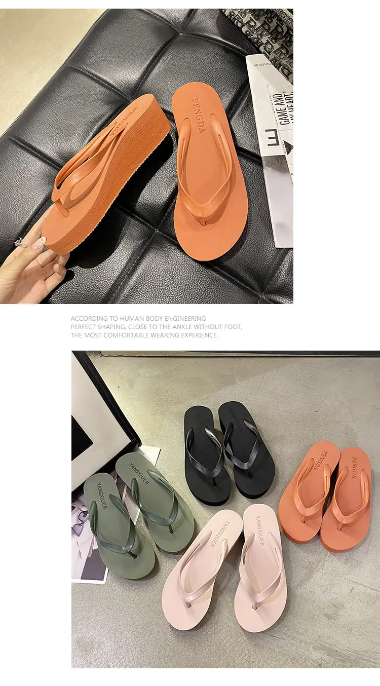 Women's Pink & Black Flip Flops Wedge Clip Sandals — feature 14