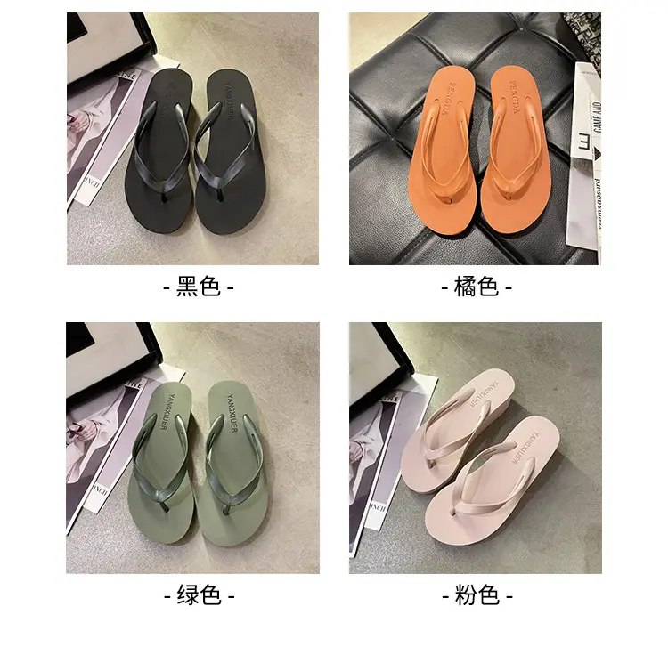 Women's Pink & Black Flip Flops Wedge Clip Sandals — feature 3