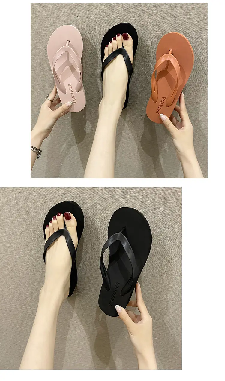Women's Pink & Black Flip Flops Wedge Clip Sandals — feature 5