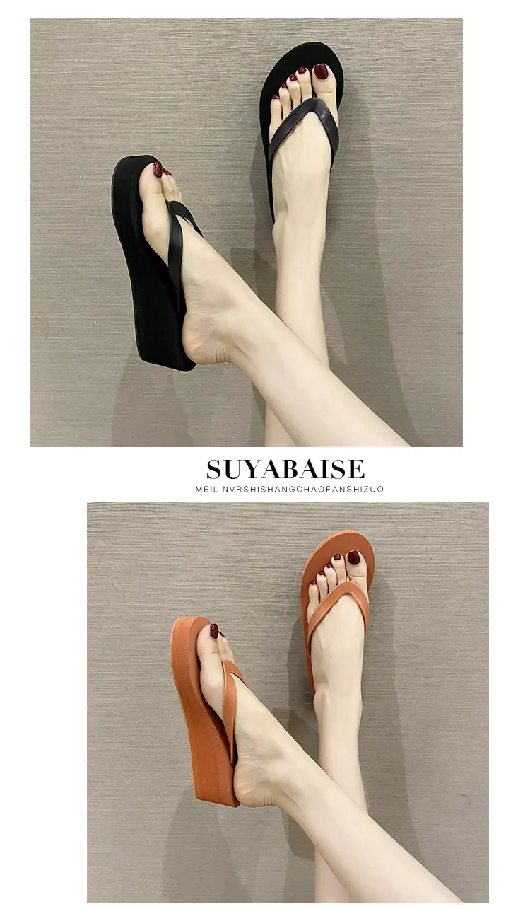 Women's Pink & Black Flip Flops Wedge Clip Sandals — feature 6