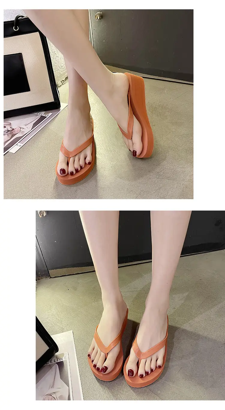 Women's Pink & Black Flip Flops Wedge Clip Sandals — feature 7