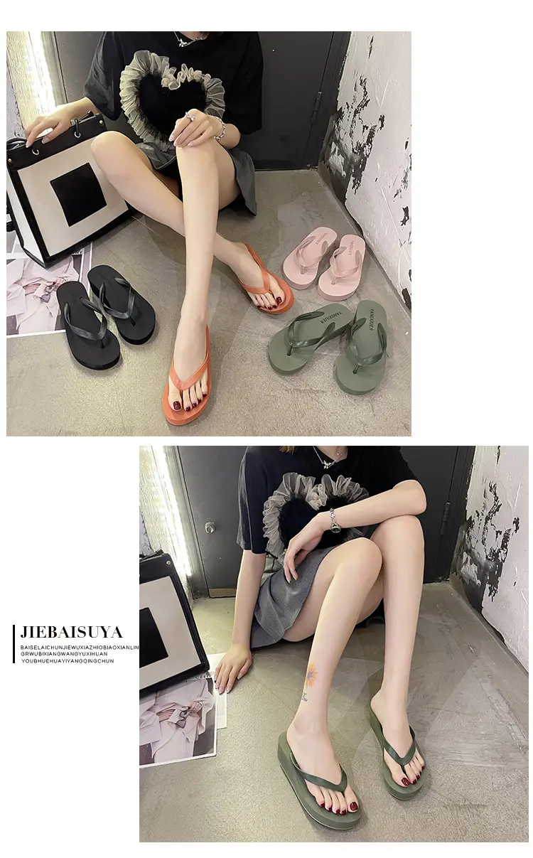 Women's Pink & Black Flip Flops Wedge Clip Sandals — feature 8