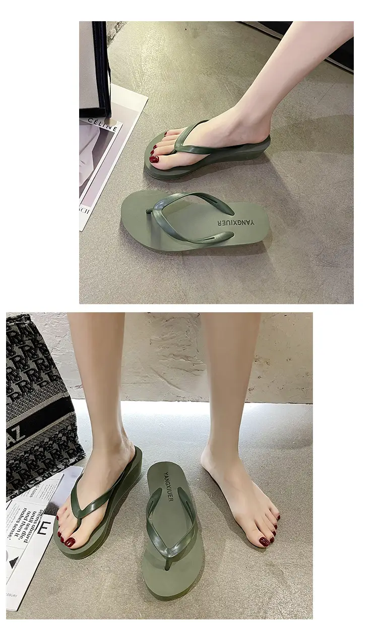 Women's Pink & Black Flip Flops Wedge Clip Sandals — feature 9