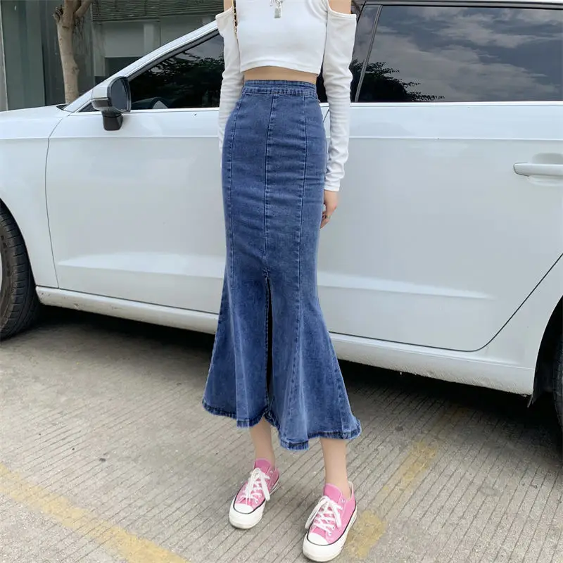 Women Denim Fishtail Skirt Mid Length Summer - Image 4