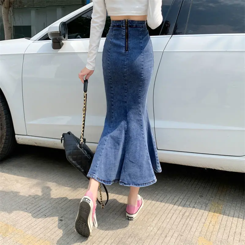 Women Denim Fishtail Skirt Mid Length Summer - Image 5