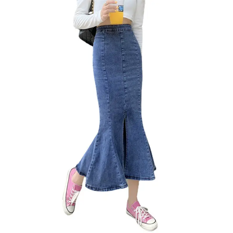 Women Denim Fishtail Skirt Mid Length Summer - Image 6