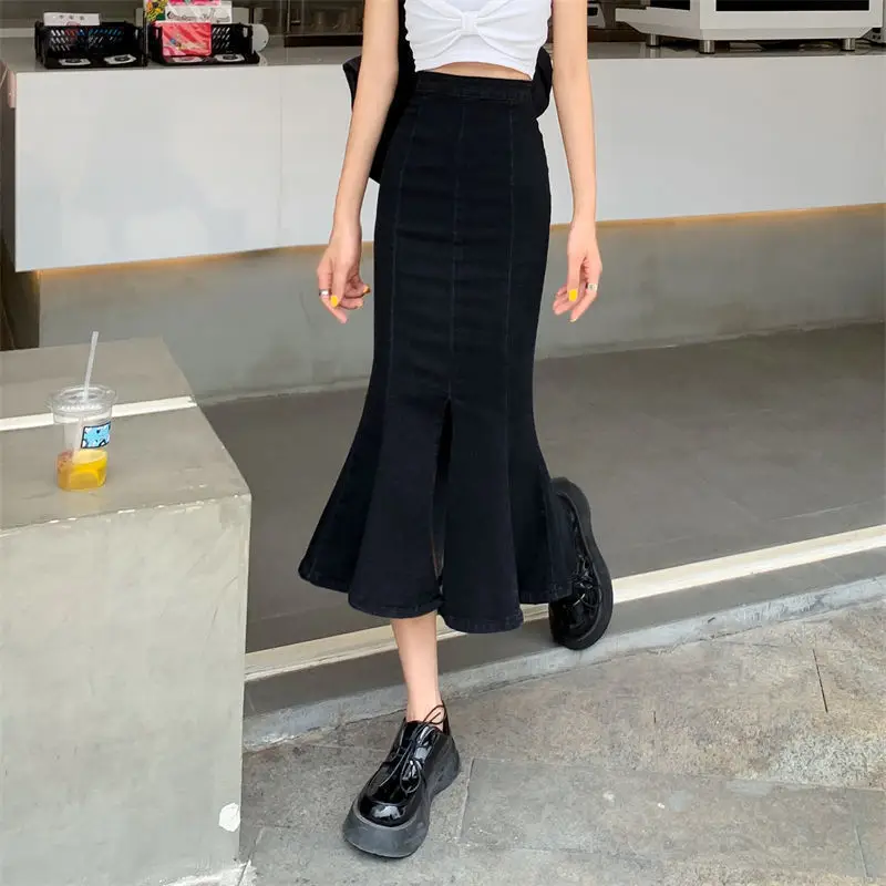 Women Denim Fishtail Skirt Mid Length Summer - Image 2