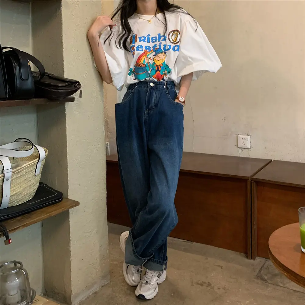 Women Korean Style Loose T-Shirt with Puff Sleeve Cartoon Print — feature 13