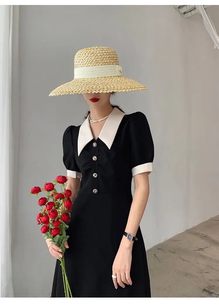 2025 French Style Slim Dress Navy White Collar Button — feature 25