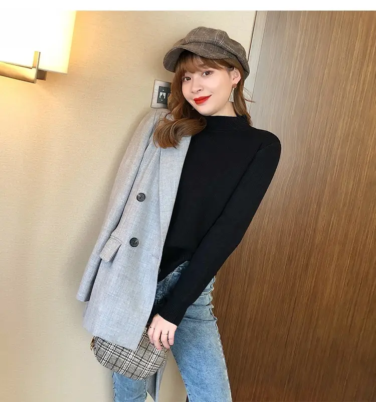 Women Mink Velvet Knit Half Turtleneck Set Yellow Black — feature 20