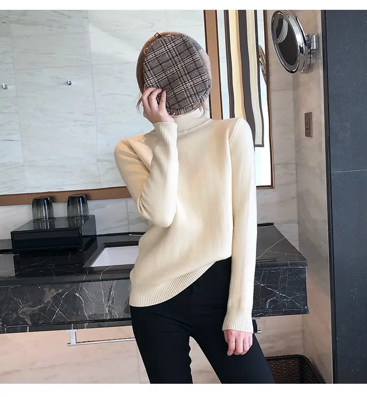 Women Mink Velvet Knit Half Turtleneck Set Yellow Black — feature 23