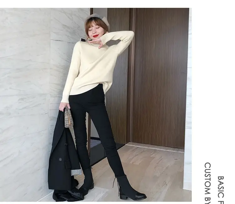 Women Mink Velvet Knit Half Turtleneck Set Yellow Black — feature 25