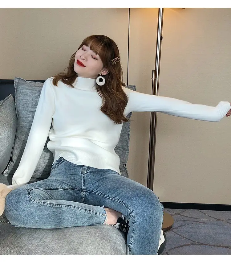 Women Mink Velvet Knit Half Turtleneck Set Yellow Black — feature 27