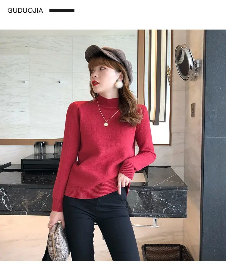 Women Mink Velvet Knit Half Turtleneck Set Yellow Black — feature 29