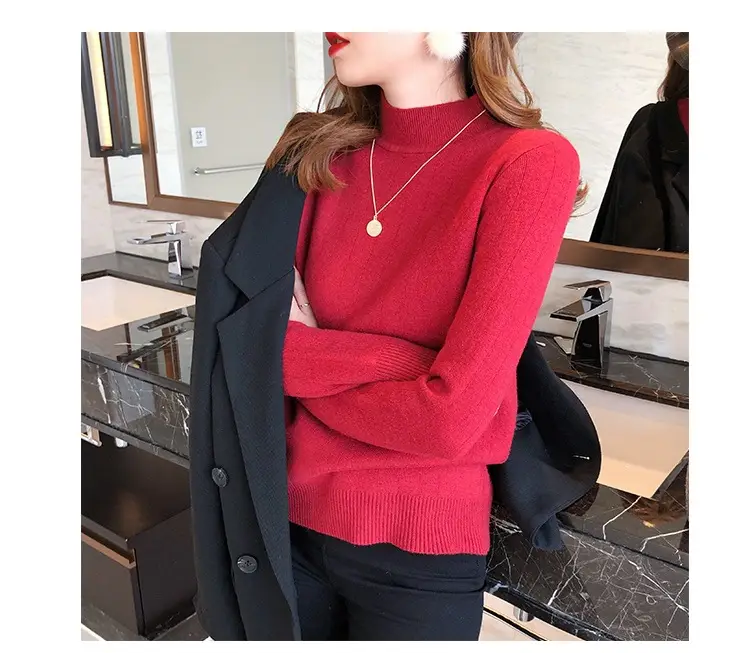Women Mink Velvet Knit Half Turtleneck Set Yellow Black — feature 30