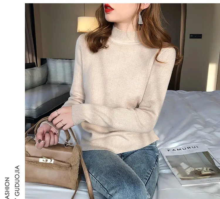 Women Mink Velvet Knit Half Turtleneck Set Yellow Black — feature 33