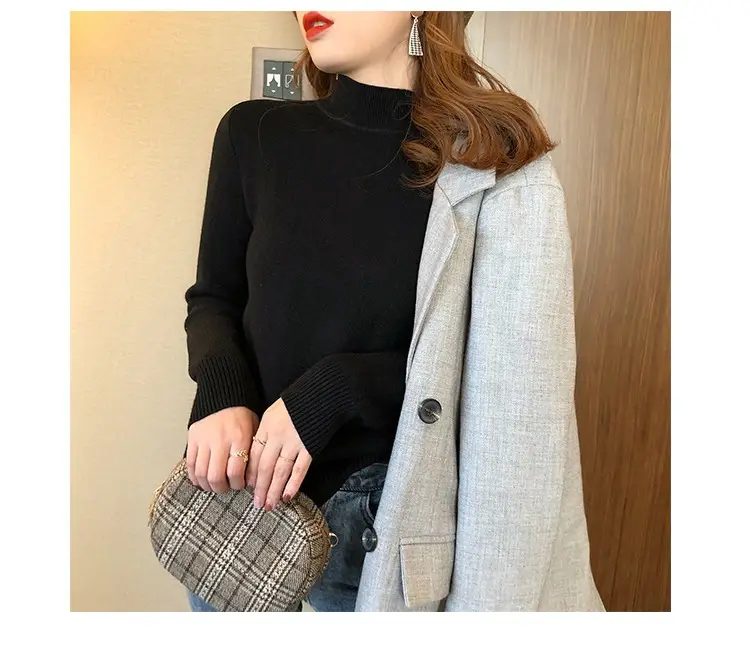 Women Mink Velvet Knit Half Turtleneck Set Yellow Black — feature 41