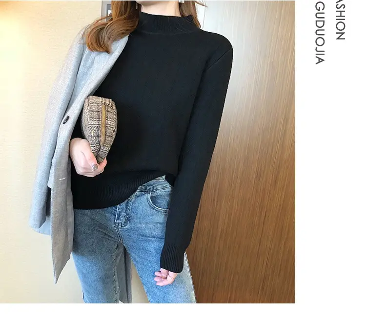 Women Mink Velvet Knit Half Turtleneck Set Yellow Black — feature 43