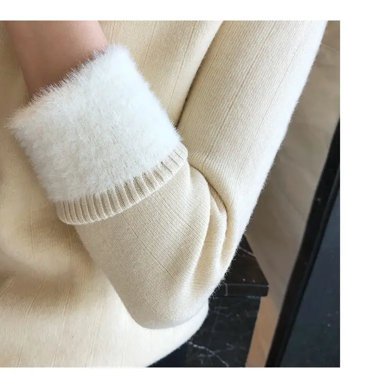Women Mink Velvet Knit Half Turtleneck Set Yellow Black — feature 46