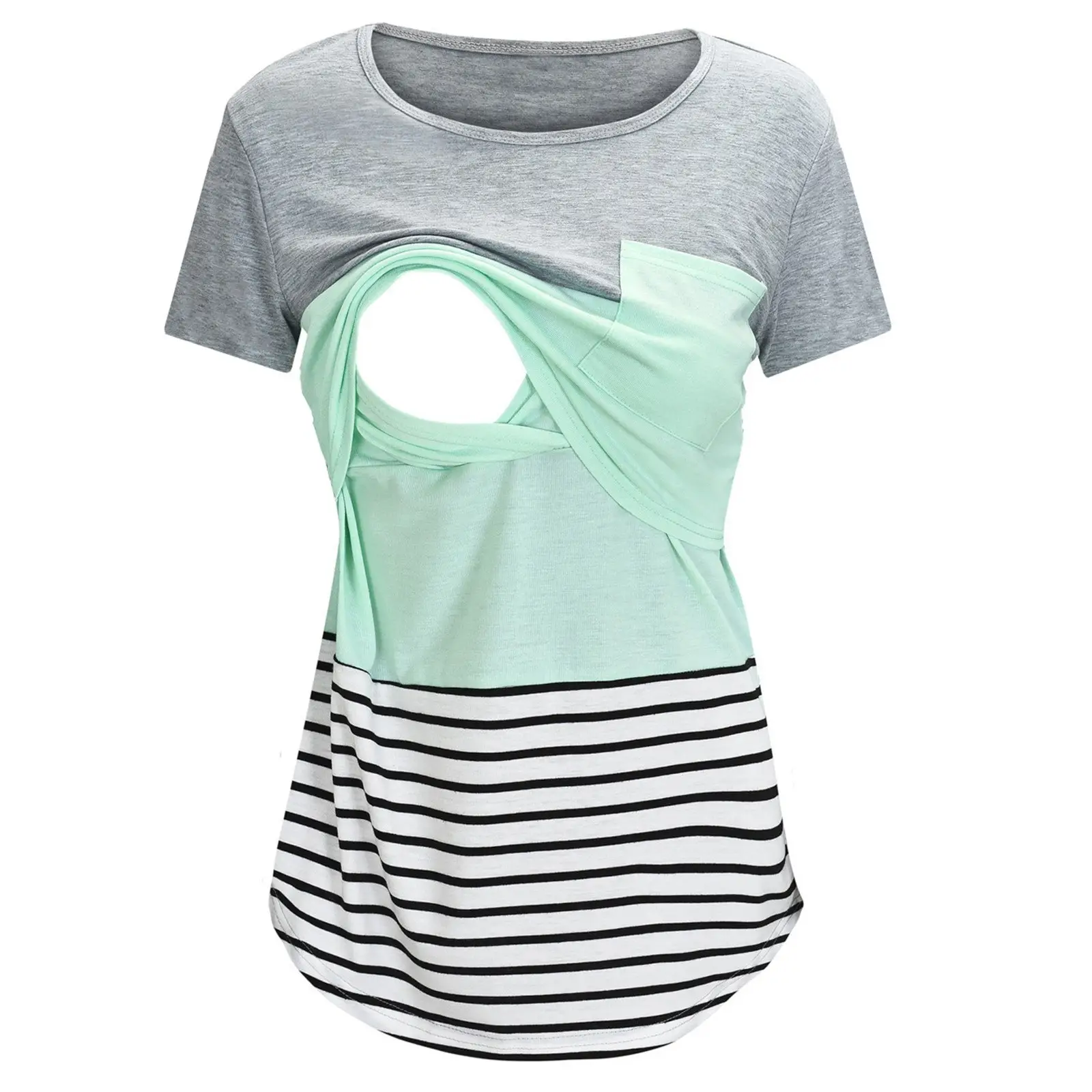 2022 Striped Maternity Top with Black & Pink Tie-Back Design