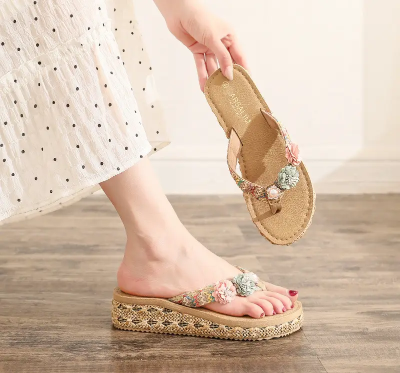 2022 Summer Women's Floral Wedge Slip-on Beach Slippers — feature 2