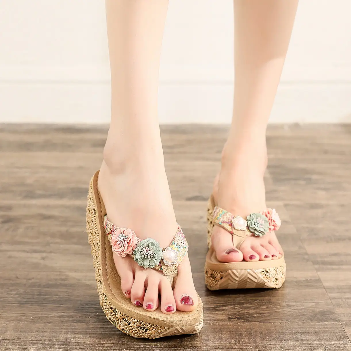 2022 Summer Women's Floral Wedge Slip-on Beach Slippers