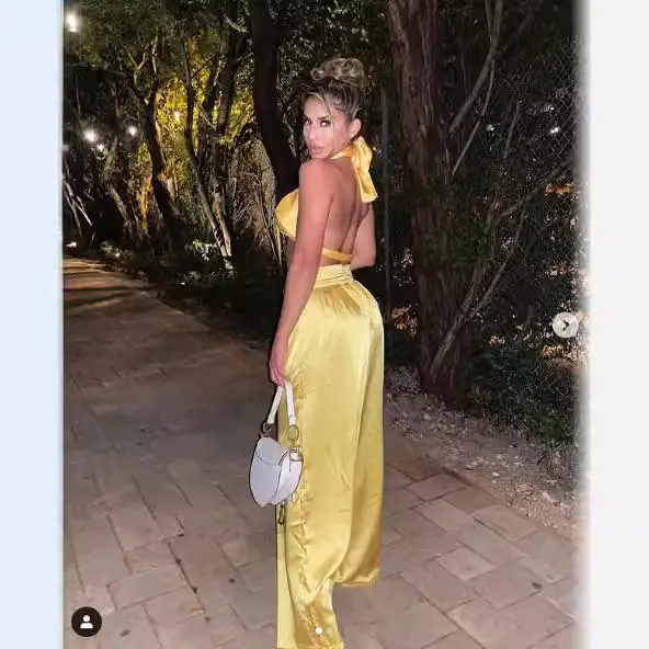 2022 Yellow Halter Top Women's Base Layer Set