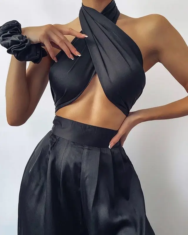 2022 Yellow Halter Top Women's Base Layer Set
