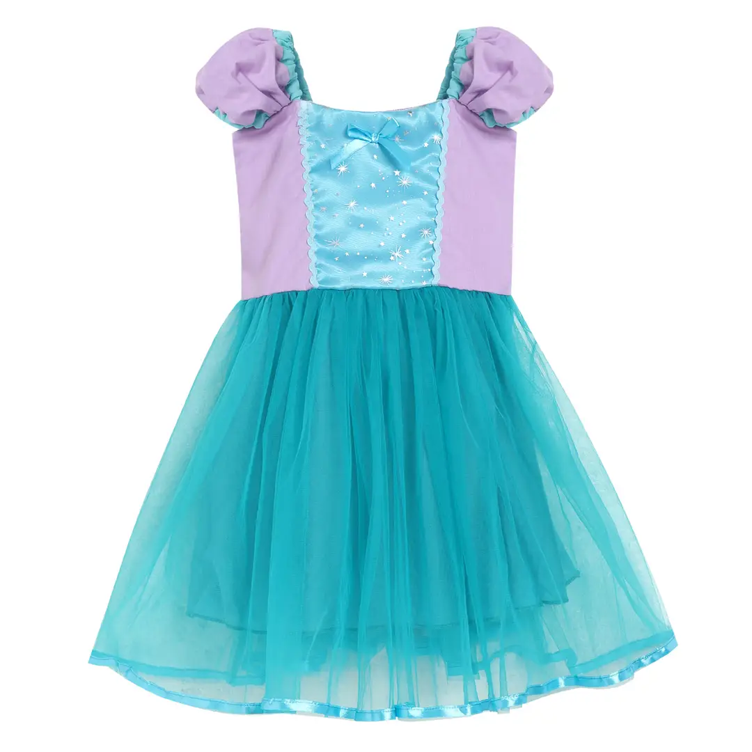 Cotton Girls' Princess Dress, High-Quality Mesh Dress for Young Children, Snow White, Mermaid, Frog Princess, Rapunzel