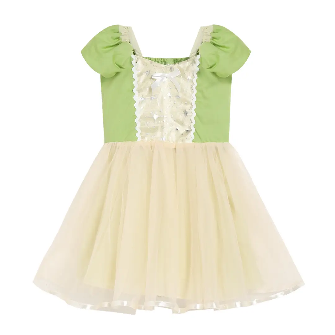 Cotton Girls' Princess Dress, High-Quality Mesh Dress for Young Children, Snow White, Mermaid, Frog Princess, Rapunzel