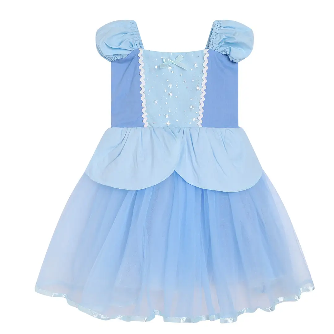Cotton Girls' Princess Dress, High-Quality Mesh Dress for Young Children, Snow White, Mermaid, Frog Princess, Rapunzel