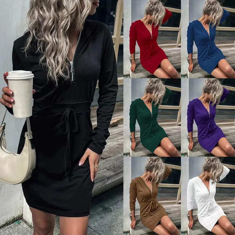 Black Slim Fit Hooded Sweater Skirt for Women - Image 10