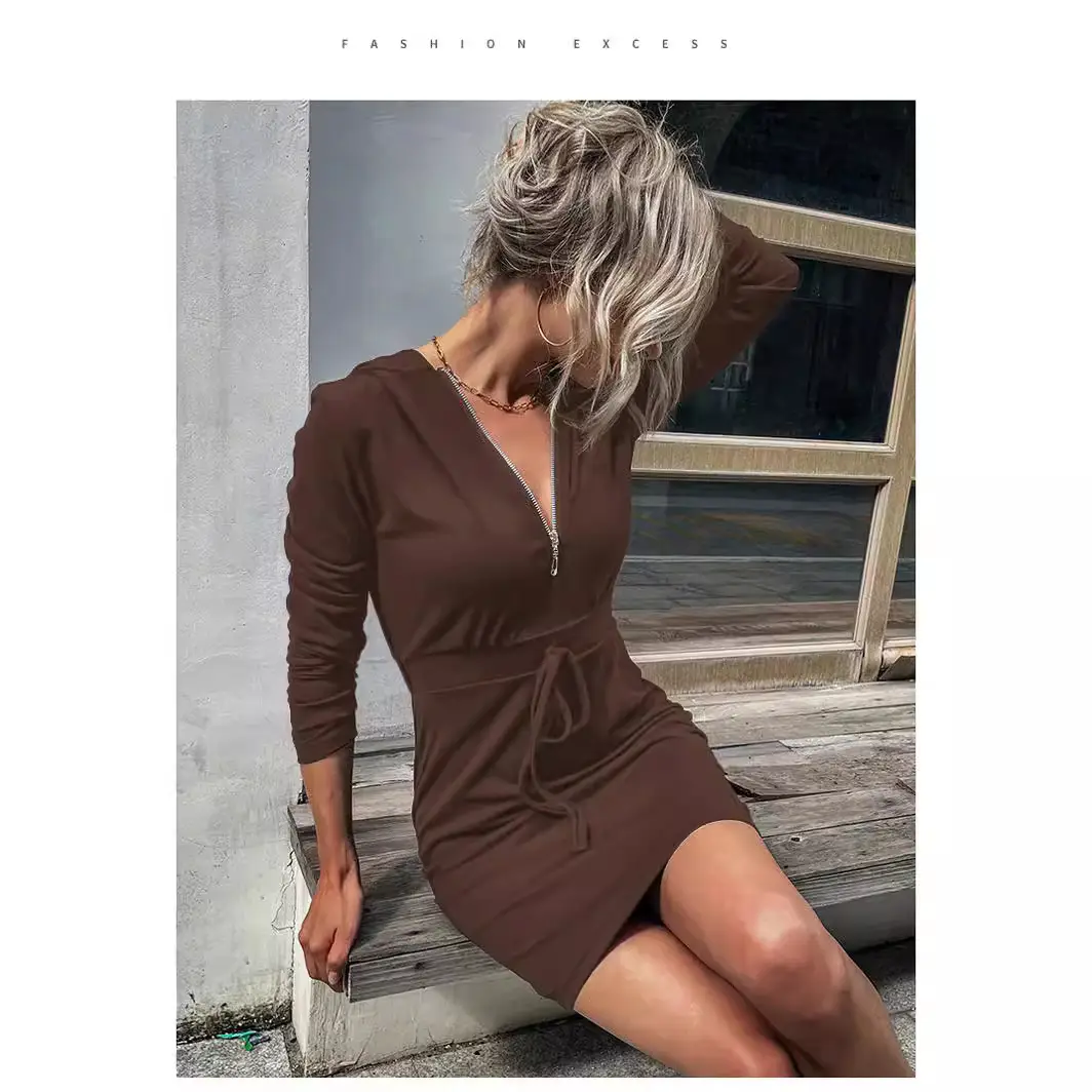 Black Slim Fit Hooded Sweater Skirt for Women - Image 11