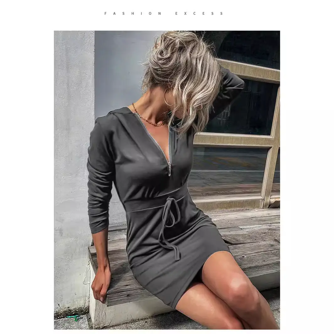 Black Slim Fit Hooded Sweater Skirt for Women - Image 13
