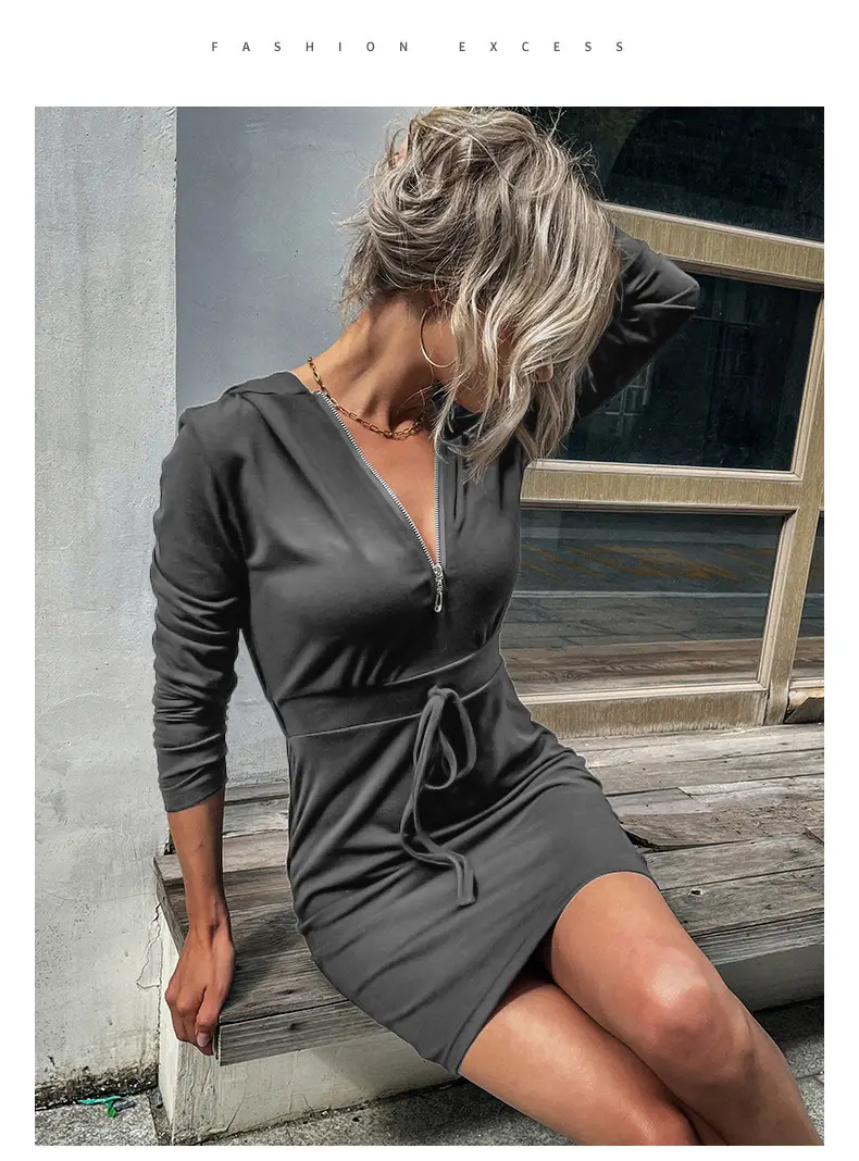 Black Slim Fit Hooded Sweater Skirt for Women — feature 10