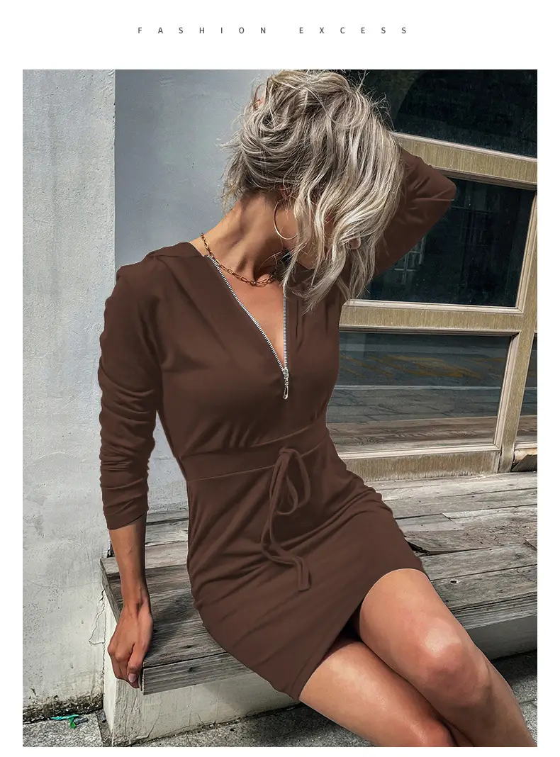 Black Slim Fit Hooded Sweater Skirt for Women — feature 12