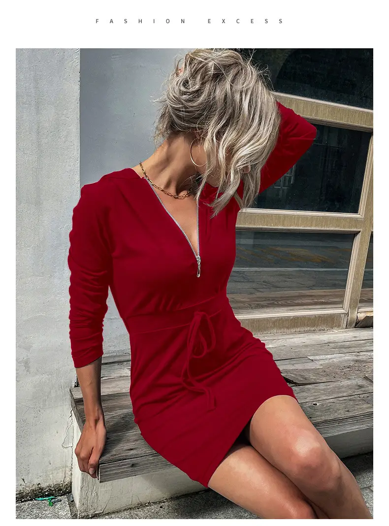Black Slim Fit Hooded Sweater Skirt for Women — feature 14