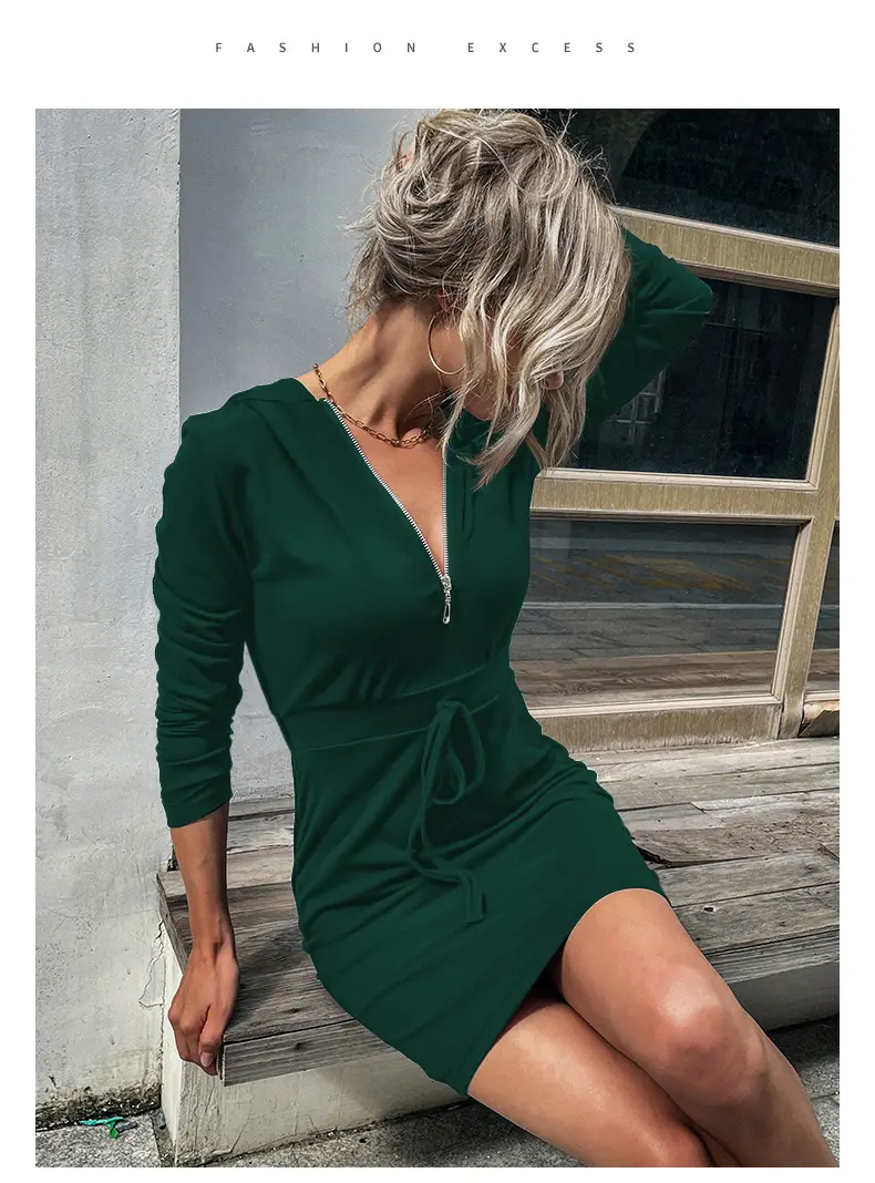 Black Slim Fit Hooded Sweater Skirt for Women — feature 16
